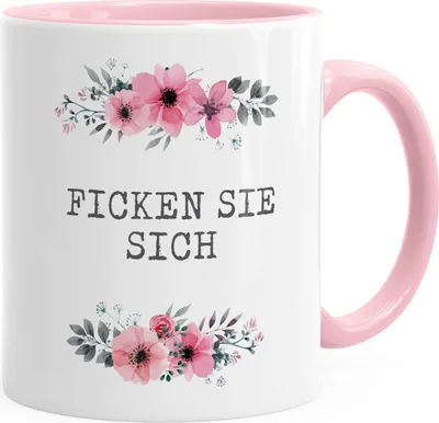 Produktbild von Tasse Ich hasse Menschen Ich hasse Menschen Blumige Blumen personalisierbar Grüße Kaffeetasse Teetasse Keramiktasse MoonWorks® Ficken Sie sich rosa Keramik-Tasse