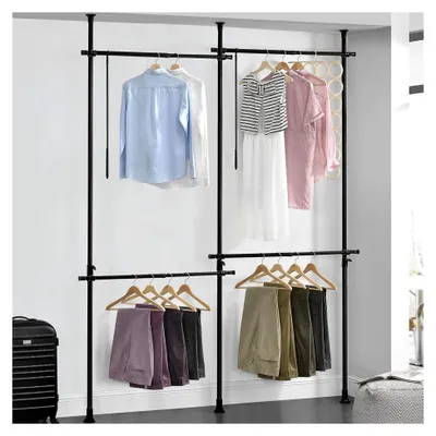 Produktbild von Teleskop Garderobensystem Kemi mit 4 Kleiderstangen, Schwarz, verstellbar 150 – 230 cm, Metall