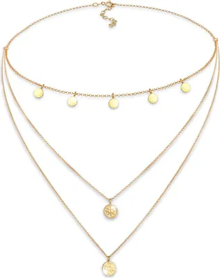 Produktbild von ELLI Damen Halskette dreilagig Layer-Kette Coin-Anhänger 925 Sterling Silber Vintage Choker