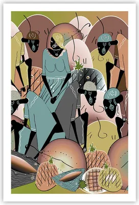 Produktbild von Poster - Poster ohne Rahmen - Afrikanisch Grafik Frauen - 61x91,5 cm - Wand Bild - Wanddeko - Wandbilder - Kunstposter - Wandposter - Bilder - Kunstdruck - Wanddekoration - Wandbild - P2XPA61x91-4555