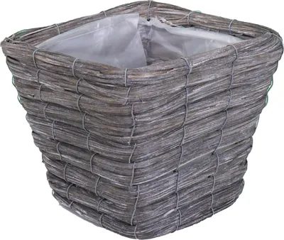 Produktbild von Übertopf geflochten aus Weidezweigen eckig waschgrau 18x18x16 cm foliert