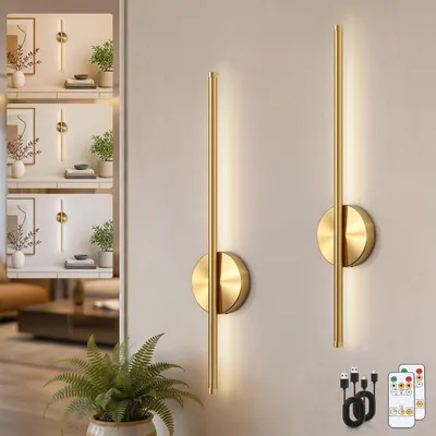 Produktbild von Kimjo LED Wandleuchte Innen Akku mit Fernbedienung, Dimmbar Wandlampe Gold