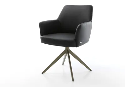 Produktbild von DELIFE Drehstuhl Xana-Flex mit Armlehnen Echt-Leder Schwarz Kreuzgestell breit Effektfinish Titan 360° drehbar Wippfunktion Taschenfederkern