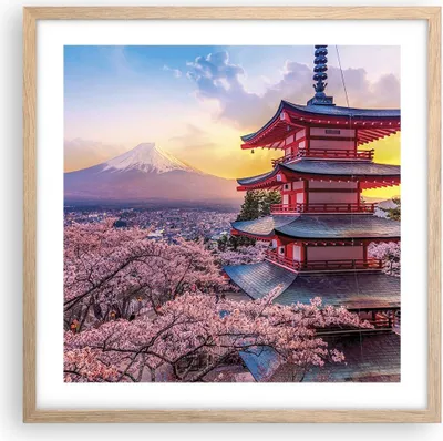 Produktbild von Gerahmtes Poster - Rahmen in heller Eiche - Fuji Choreito Pagode - 50x50 cm - Wand Bild - Wanddeko - Wandbilder - Kunstposter - Wandposter - Bilderrahmen - Bilder - Kunstdruck - P2NAC50x50-4547