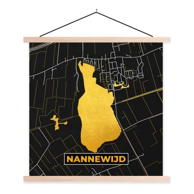 Obrázek produktu pro MuchoWow® Textilní plakát - Mapa - Mapa města - Nizozemsko - Nannewijd - 90x90cm - S hnědými lamelami