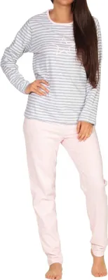 Produktbild von Eleganter Damen Pyjama langarm Schlafanzug - Streifenoptik und Stern Motiv - 102 10 801 ; rosa , 36