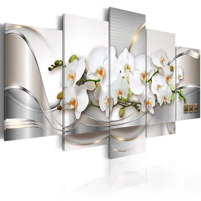 Produktbild von Wandbilder Blumen Abstrakt 150x75 cm 5 tlg – Bilder Wohnzimmer, Moderne Leinwandbilder, Leinwanddruck, Wanddeko Schlafzimmer a-A-0004-b-n