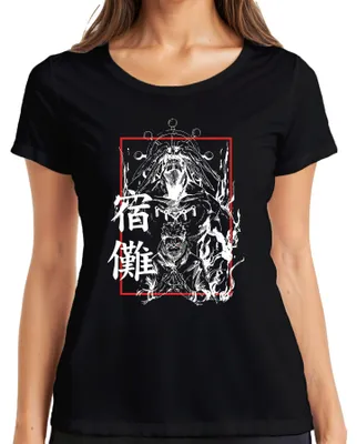 Productafbeelding van Jujutsu Kaisen Sukuna, vervloekte demon, rode ogen, anime dames T-shirt, zwart, maat M