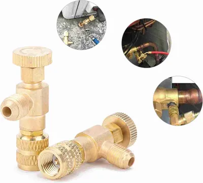 Obrázek produktu pro Plnicí ventil chladiva R410A 1/4 palce - 5/16 palce Měděné regulační ventily průtoku Měděný a fluorový bezpečnostní ventil