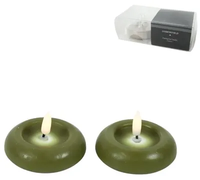 Productafbeelding van Countryfield Led drijvende kaars Lyon vlameffect groen 7,5 cm set van 2