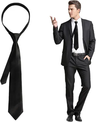 Imagen del producto de Corbata negra delgada, preamarada, con ajuste mediante cinta elástica, ideal para uso profesional