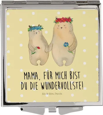 Produktbild von Mr. & Mrs. Panda Klappspiegel Bären mit Blumenkranz - Gelb Pastell - Geschenk, Töchter, Handspiegel, Muttertag, Familie, Kosmetikspiegel, Frauen Spiegel, Mutter, Tochter