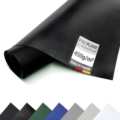 Produktbild von PVC-Plane, LKW Plane, 450g/m², Bache, Schutzplane, Abdeckplane, Meterware- OHNE Ösen- (3m x 10m, Schwarz RAL9005)