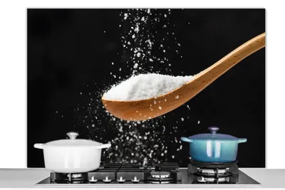 Produktbild von KitchenYeah®  Spritzschutz Küche - Küchenrückwand - Wandschutz für Herd und Spüle - Besprengter Holzlöffel 120x80 - Alu-Dibond (Alternative zum Spritzschutz aus Glas) - Hitzebeständig - Herdspritzschu