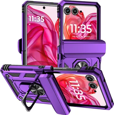 Produktbild von Hülle für Motorola Razr 50 / razr 2024 Hybrid Schutzhülle mit Ring Kickstand und Scharnierabdeckung Lila