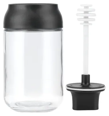 Honigglas luftdicht 250 ml mit Löffel, Glas, schwarz