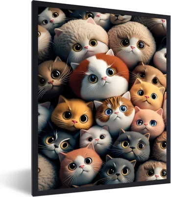 Produktbild von MuchoWow® Gerahmtes Poster Katze - Design - Braun - Grau - Kinder 60x80 cm - Poster mit Schwarzem Bilderrahmen Wandposter Rahmen Foto Bilder - Premium - Wanddeko Wohnzimmer