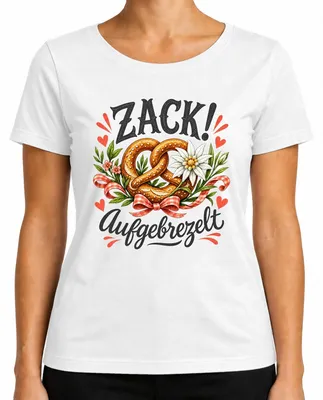 Imagen del producto de Zack! Camiseta tradicional para , estilo "Wiesn", para mujer, con diseño de "lederhosen" (pantalones de cuero), color blanco, talla L