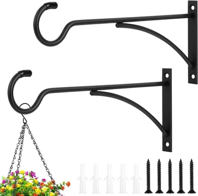 Produktbild von 2 kleine Wandhalterungen für Pflanzkörbe im Außenbereich, Metall-Wandhalterungen für Hängekörbe, Haken für Gartenleuchten, Wandhaken zum Aufhängen von Windspielen für den Garten