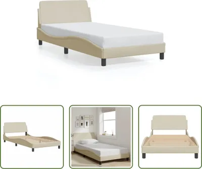 Produktbild von The Living Store Bettgestell mit Kopfteil Creme 100x200 cm Stoff