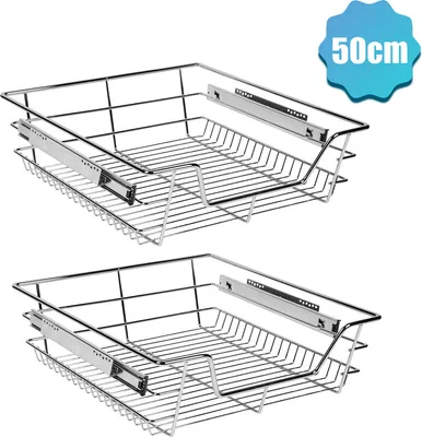Produktbild von Fiqops 2x 50cm Küchenschublade Schubladen Drahtkorb TeleskopSchublade Ablagen Schrankauszug