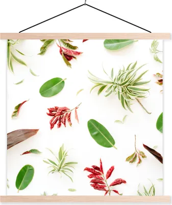 Produktbild von MuchoWow® Textilposter Tropisch - Blätter - Rot 40x40 cm mit holzfarbenen Rahmen - Posterleiste