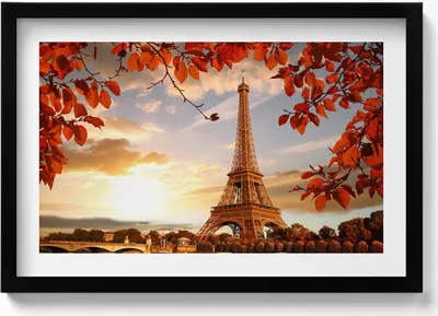 Produktbild von Der Eiffelturm zwischen den Blättern– Wandbild mit Rahmen – Gerahmtes Bild  – Wanddekoration – 60x40 cm –  Schwarz Rahmen