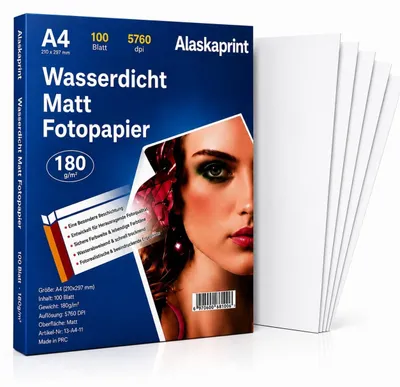 Produktbild von 100 Blatt Fotopapier A4 Matt Tintenstrahldrucker 180g/m² Fotopapier Fotokarten Photokarten Sofort Trocken Hochweiß Fotoblätter