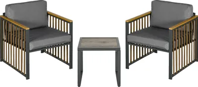 Image de Ensemble de meubles de jardin Fortuna Lai, 3 pièces. Ensemble bistrot avec table basse et 2 chaises, salon de jardin avec coussins, gris, idéal pour la terrasse et le balcon