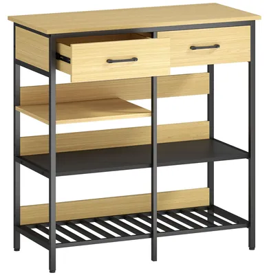 Image de Buffet avec 2 tiroirs et 3 étagères ouvertes | Couleur : Marron, Noir | Dimensions : 90 x 40 x 91 cm
