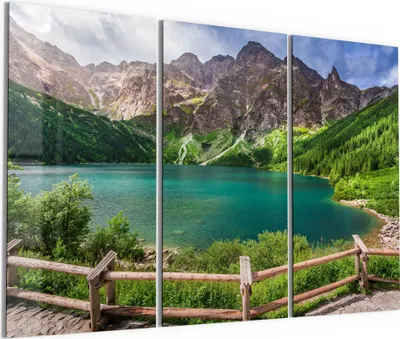 Produktbild von DEQORI Glasbild Echtglas 3x50x100 cm 'See vor Bergkulisse' Wandbilder XXL groß