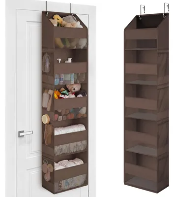 Image de Organiseur de porte à 5 compartiments, 1 pièce, marron, à accrocher à la porte, boîte de rangement pour la chambre à coucher, à suspendre à la porte