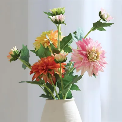 Produktbild von 3x Kunstblume "Dahlie" 61 cm hoch, wie echt, Real Touch Effekt, Kunstblüten, künstliche Blumen mit Stiel, Blüten & Knospen