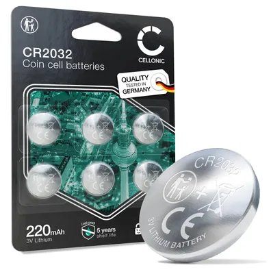 Produktbild von CELLONIC CR2032 Knopfzellen-Batterien Lithium kompatibel mit Autoschlüssel, Mainboards, Waagen – x6-Pack