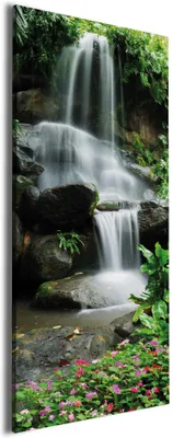 Produktbild von Wallario Premium Leinwandbild Sturzbach im Grünen in Größe 50 x 125 cm