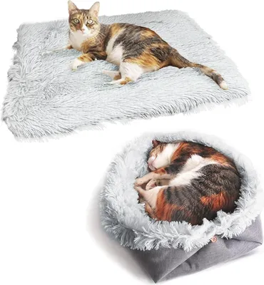 Produktbild von Katzenbett 2 in 1 Flauschig katzenkissen Plš¹sch Weich Katzenkissen Waschbar Schlafplatz Katzensofa, Haustierbett Hundebett Katzendecke fš¹r Katze(Grau)
