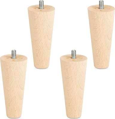 Produktbild von 4er Set Möbelfüße Buche roh H 100 mm / konisch Ø 45/25 mm mit Gewindestift M8 Sotech