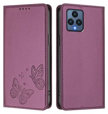 Image de Étui en cuir pour T-Mobile REVVL 6, motif papillon en relief, étui à rabat avec porte-appareil, violet