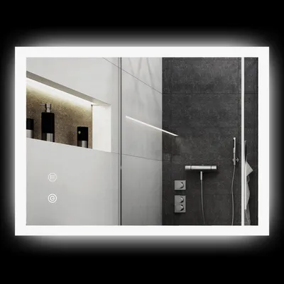 Productafbeelding van LED Badkamerspiegel - Spiegel, Verlichte Spiegel, Make-up Spiegel, Badkamer Spiegel - Wit Zilver - 80 x 60 cm