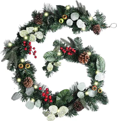 Image de guirlande de Noël à LED de 183 cm avec minuterie, guirlande de sapin artificiel