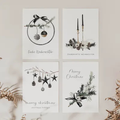 Produktbild von 4er Set Klappkarten Weihnachten A6 auf Strukturpapier - schwarz