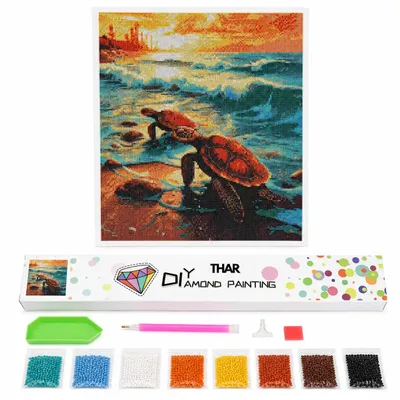 Imagen del producto de THAR, Kit completo para pintura con diamantes, tema: tortugas marinas, 40 x 50 cm