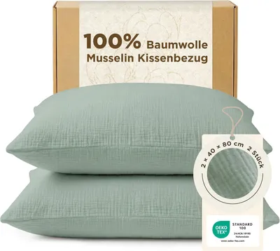Obrázok produktu pre Poťah na vankúš, 40 x 80 cm, sada 2 kusov, 100% bavlna, poťah na vankúš, 40 x 80 cm, bavlnené poťahy na vankúše, 2-dielna sada so zipsom