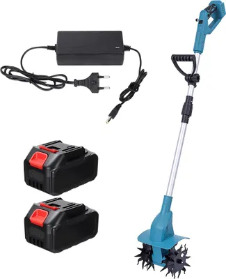 Obrázok produktu pre Elektrický kultivátor Drillpro 21V 1500W s bezkartáčovým motorom, 150mm nôž, 150mm hĺbka, 200mm šírka, 2 batérie, ručné náradie pre záhradu a pôdu