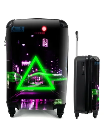 Produktbild von MuchoWow® Koffer Handgepäck Trolley Rollkoffer Kleine Reisekoffer mit 4 Rollen - Spiele - Neon - Dreieck - Abstrakt - Spiele - Cabin Size < 55x40x23 cm & 55x40x20 cm - Fotokoffer - Kabinenkoffer - Boardgepäck - Reise-Box - Reisekoffer - Reisegepäck - Koffer mit Bild - Trolley für Kinder