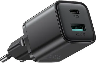 Produktbild von Joyroom-Adapter USB-A-zu-USB-C-Ladegert QC 3.0-Netzteil PD 3.0 Dual-Ladegert AFC SCP - Schwarz