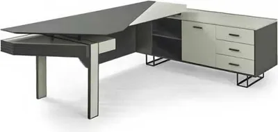 Immagine prodotto di Scrivania a L con spazio di archiviazione Scrivania da lavoro grigio bianco Mobili per ufficio