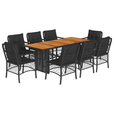 Produktbild von 9-tlg. Garten-Essgruppe mit Kissen Schwarz Poly Rattan