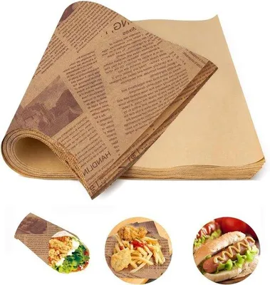 Image de Papier sulfurisé jetable écologique, 100 feuilles, 25 x 25 cm, pour sandwichs, frites, hamburgers