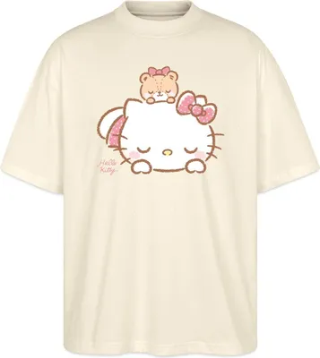 Produktbild von Spreadshirt Hello Kitty Mit Teddy Auf Dem Rücken Oversize Uni T-Shirt, L, Natur